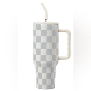 Checkered Plaid Gray and White 40oz Stainless Steel Tumbler